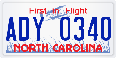 NC license plate ADY0340
