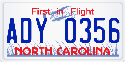 NC license plate ADY0356