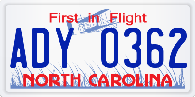NC license plate ADY0362