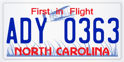 NC license plate ADY0363
