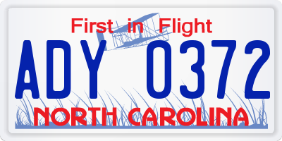 NC license plate ADY0372
