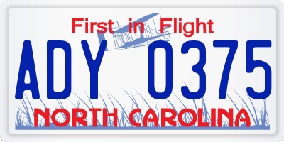 NC license plate ADY0375