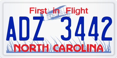NC license plate ADZ3442