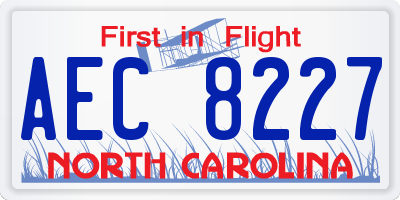 NC license plate AEC8227