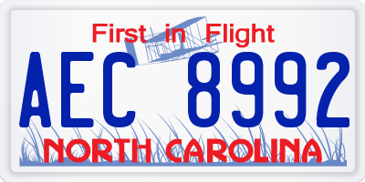 NC license plate AEC8992