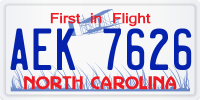 NC license plate AEK7626
