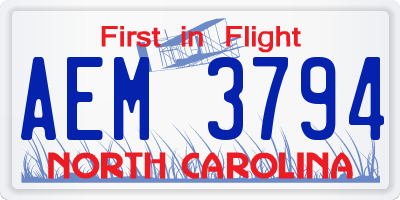 NC license plate AEM3794