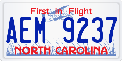 NC license plate AEM9237