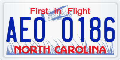 NC license plate AEO0186