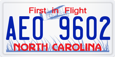 NC license plate AEO9602