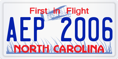 NC license plate AEP2006