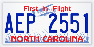 NC license plate AEP2551