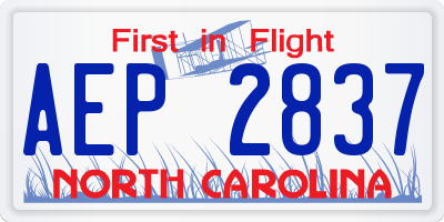 NC license plate AEP2837