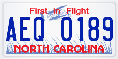 NC license plate AEQ0189