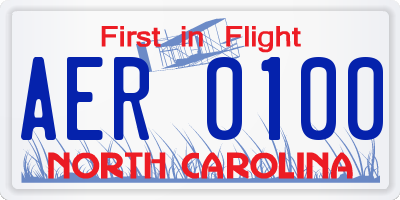 NC license plate AER0100