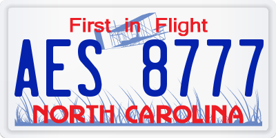 NC license plate AES8777