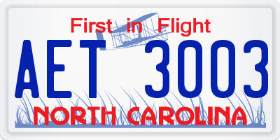 NC license plate AET3003