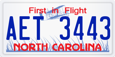 NC license plate AET3443
