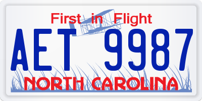 NC license plate AET9987