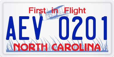 NC license plate AEV0201