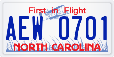 NC license plate AEW0701