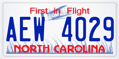 NC license plate AEW4029