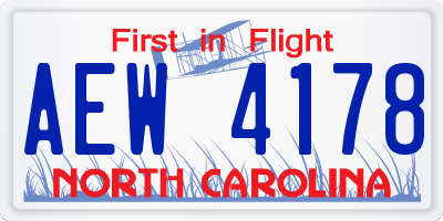NC license plate AEW4178