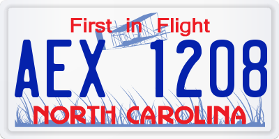 NC license plate AEX1208