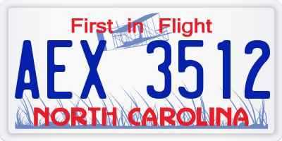 NC license plate AEX3512