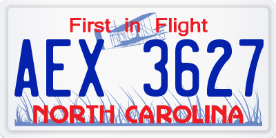 NC license plate AEX3627