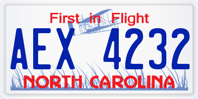 NC license plate AEX4232