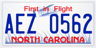 NC license plate AEZ0562