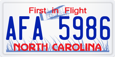 NC license plate AFA5986