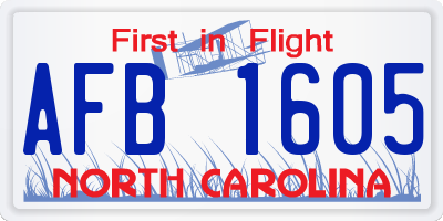 NC license plate AFB1605