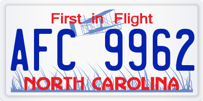 NC license plate AFC9962