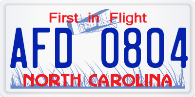 NC license plate AFD0804