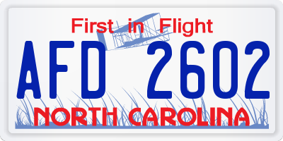 NC license plate AFD2602