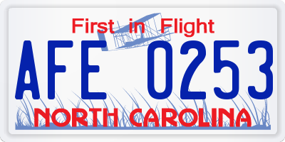 NC license plate AFE0253