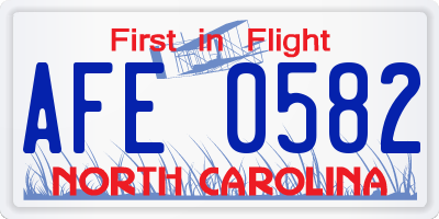 NC license plate AFE0582