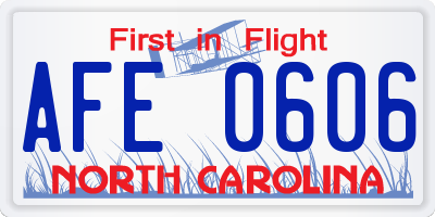 NC license plate AFE0606