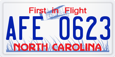NC license plate AFE0623