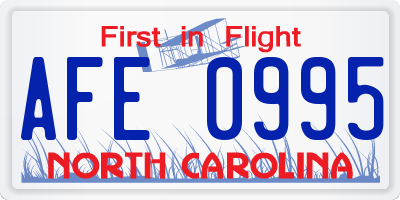 NC license plate AFE0995