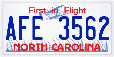 NC license plate AFE3562