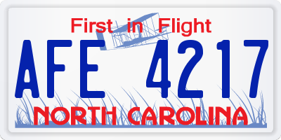 NC license plate AFE4217