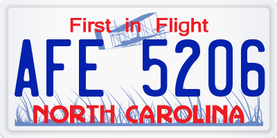 NC license plate AFE5206