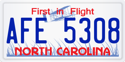 NC license plate AFE5308