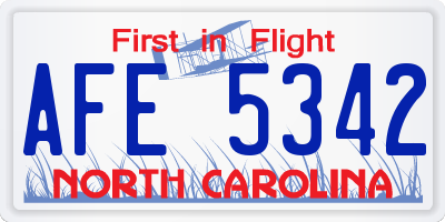 NC license plate AFE5342