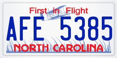 NC license plate AFE5385