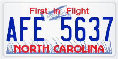 NC license plate AFE5637