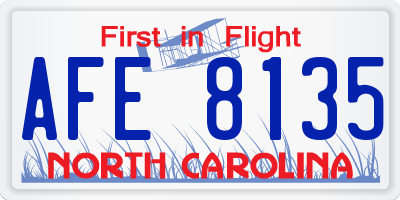 NC license plate AFE8135